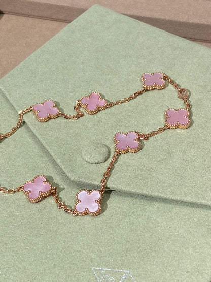 [Charm Aries Jewelry]CLOVER 10 MOTIFS PINK NECKLACE