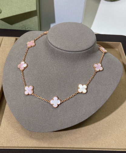 [Charm Aries Jewelry]CLOVER 10 MOTIFS PINK NECKLACE