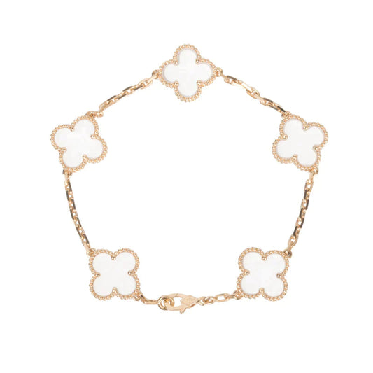 [Charm Aries Jewelry]CLOVER 5 MOTIF ROCK CRYSTAL PINK GOLD BRACELET