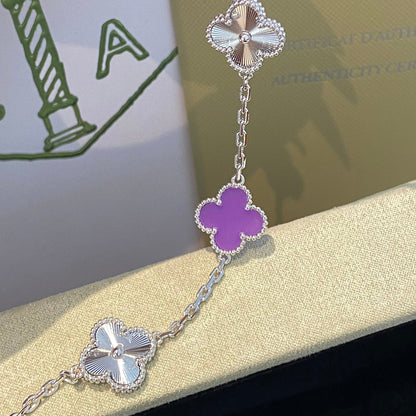 [Charm Aries Jewelry]CLOVER  5 MOTIFS  PURPLE VIOLET BRACELET SILVER