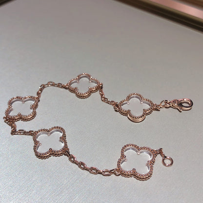 [Charm Aries Jewelry]CLOVER 5 MOTIF ROCK CRYSTAL PINK GOLD BRACELET