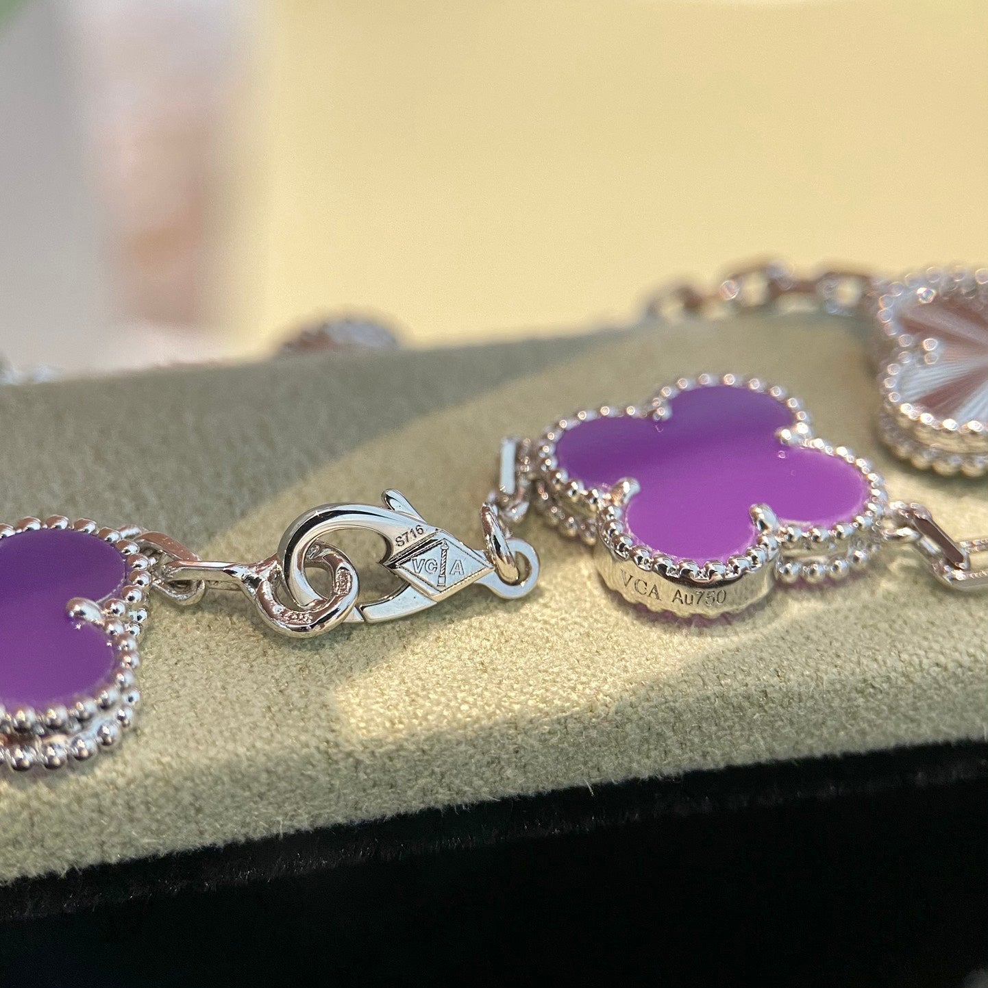 [Charm Aries Jewelry]CLOVER  5 MOTIFS  PURPLE VIOLET BRACELET SILVER