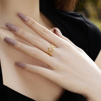 [Charm Aries Jewelry]Hollow Design Four-Leaf Clover Flower Shape Ring