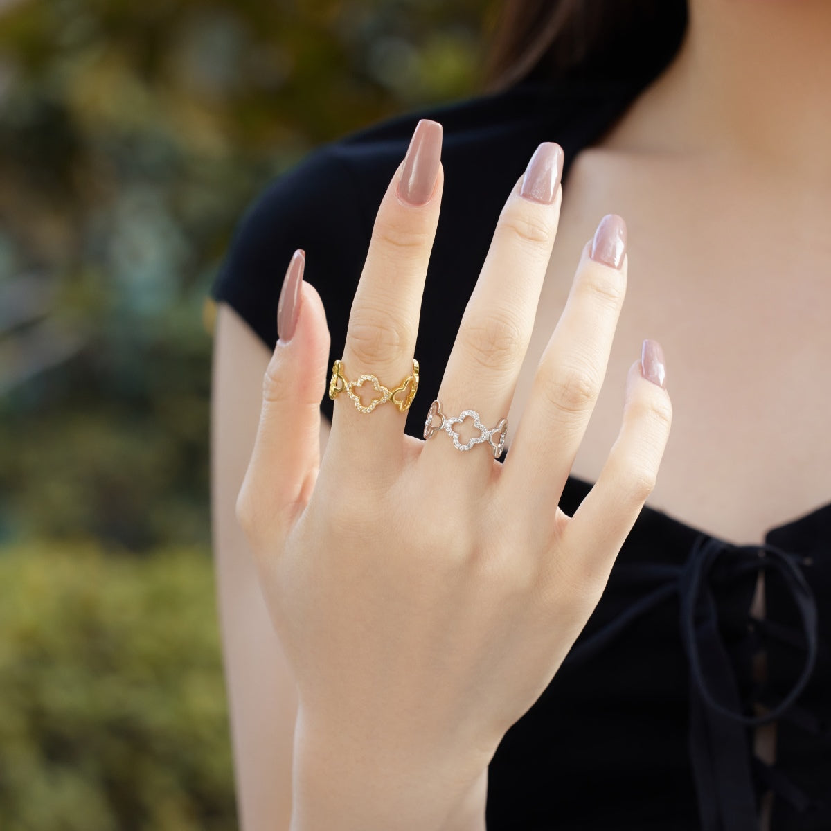 [Charm Aries Jewelry]Hollow Design Four-Leaf Clover Flower Shape Ring