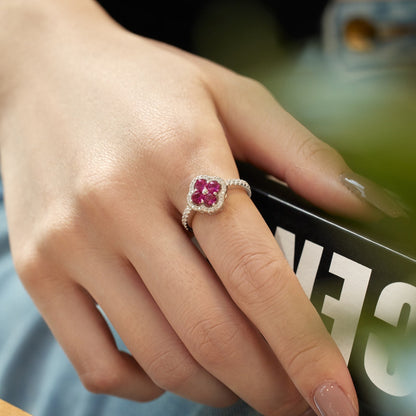 [Charm Aries Jewelry]Four Leaf Clover Flower Design Ring