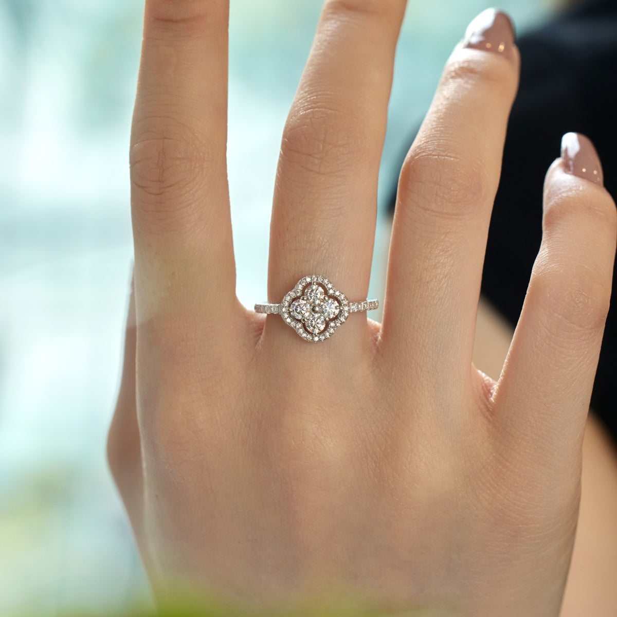 [Charm Aries Jewelry]Four Leaf Clover Flower Design Ring