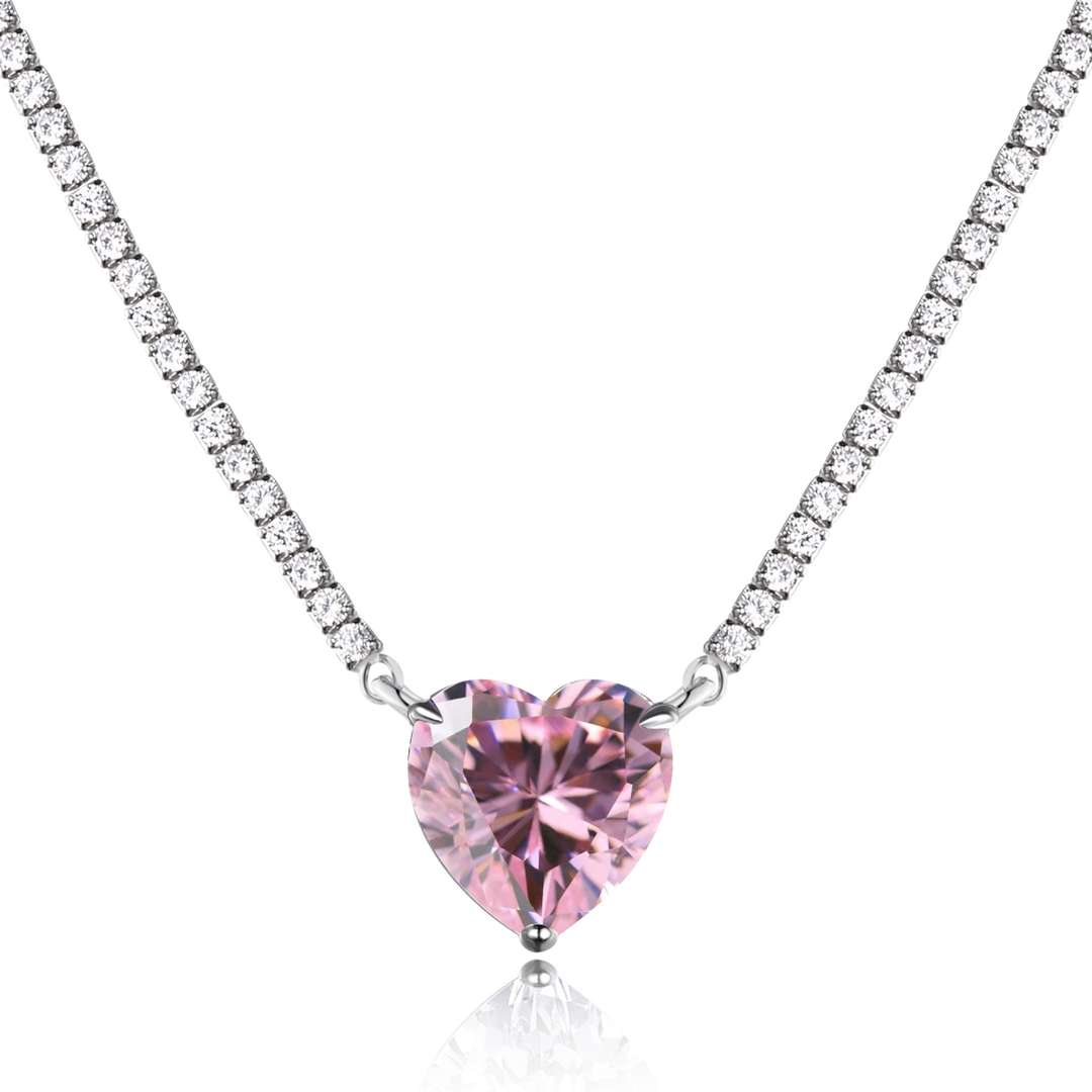 [Charm Aries Jewelry]8.0 Carat Versatile Colorful Sweet Heart-Shaped Tennis Necklace