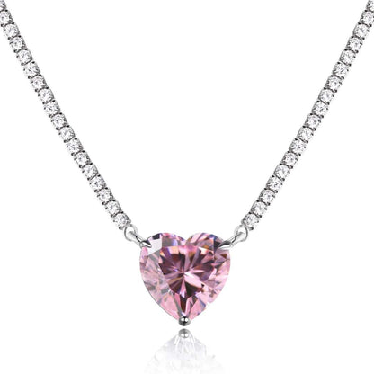 [Charm Aries Jewelry]8.0 Carat Versatile Colorful Sweet Heart-Shaped Tennis Necklace