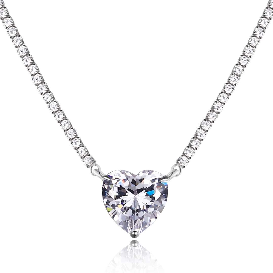 [Charm Aries Jewelry]8.0 Carat Versatile Colorful Sweet Heart-Shaped Tennis Necklace