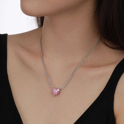 [Charm Aries Jewelry]8.0 Carat Versatile Colorful Sweet Heart-Shaped Tennis Necklace