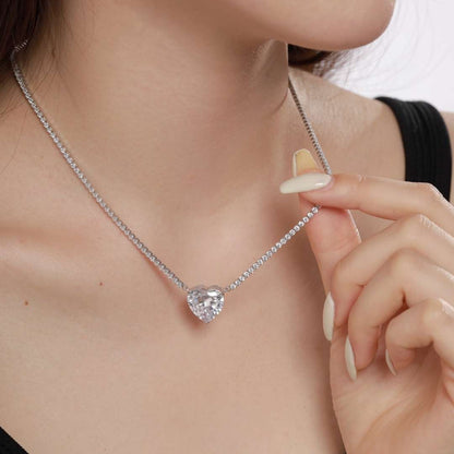 [Charm Aries Jewelry]8.0 Carat Versatile Colorful Sweet Heart-Shaped Tennis Necklace