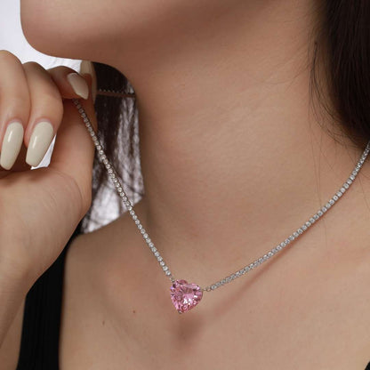 [Charm Aries Jewelry]8.0 Carat Versatile Colorful Sweet Heart-Shaped Tennis Necklace