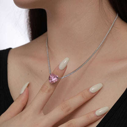 [Charm Aries Jewelry]8.0 Carat Versatile Colorful Sweet Heart-Shaped Tennis Necklace