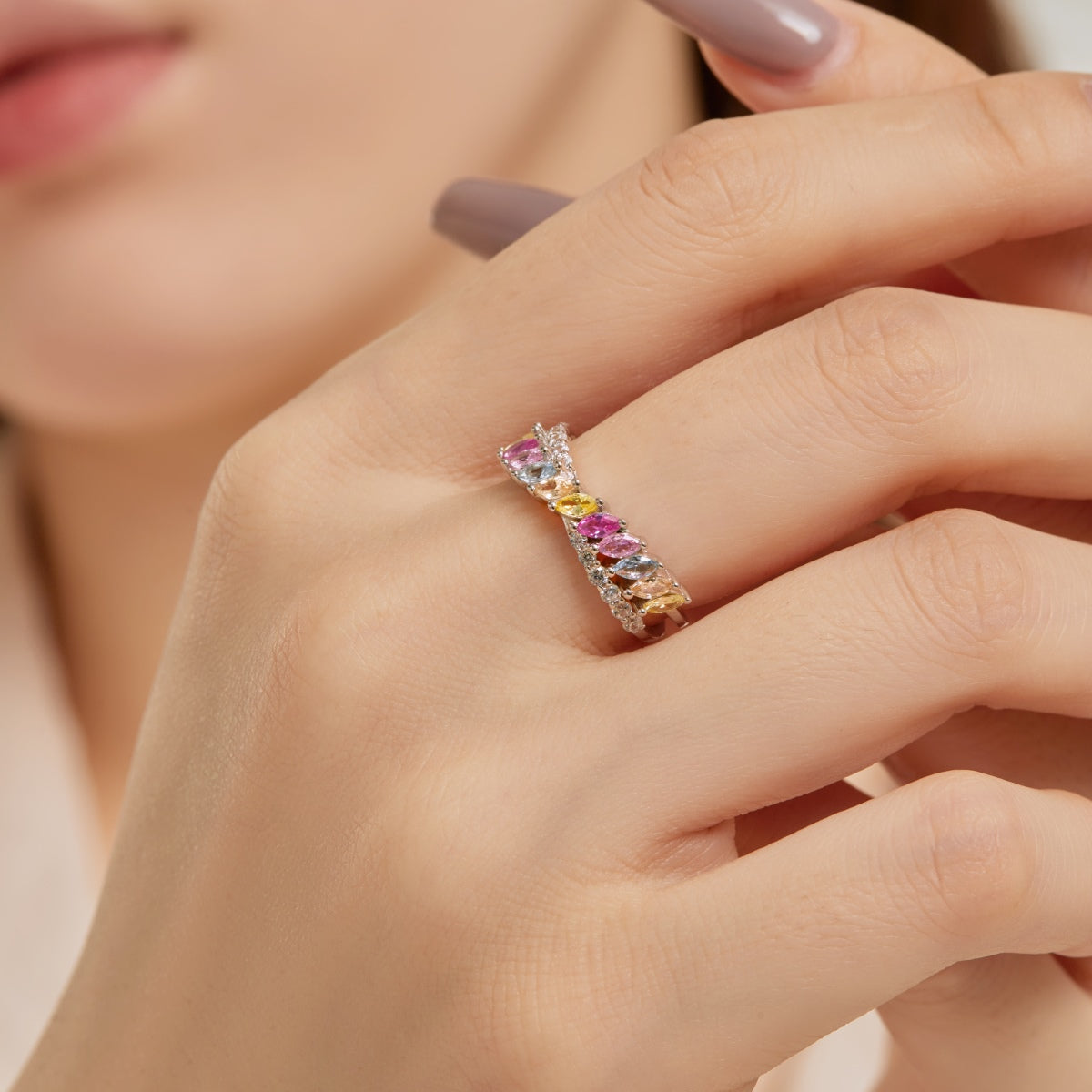 [Charm Aries Jewelry]Unique Colorful Marquise Cut Daily Ring