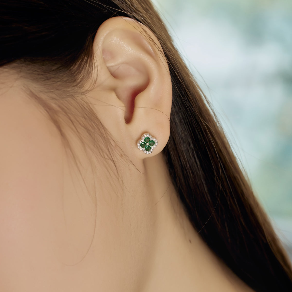 [Charm Aries Jewelry]Four-Leaf Clover Flower Shaped Earrings