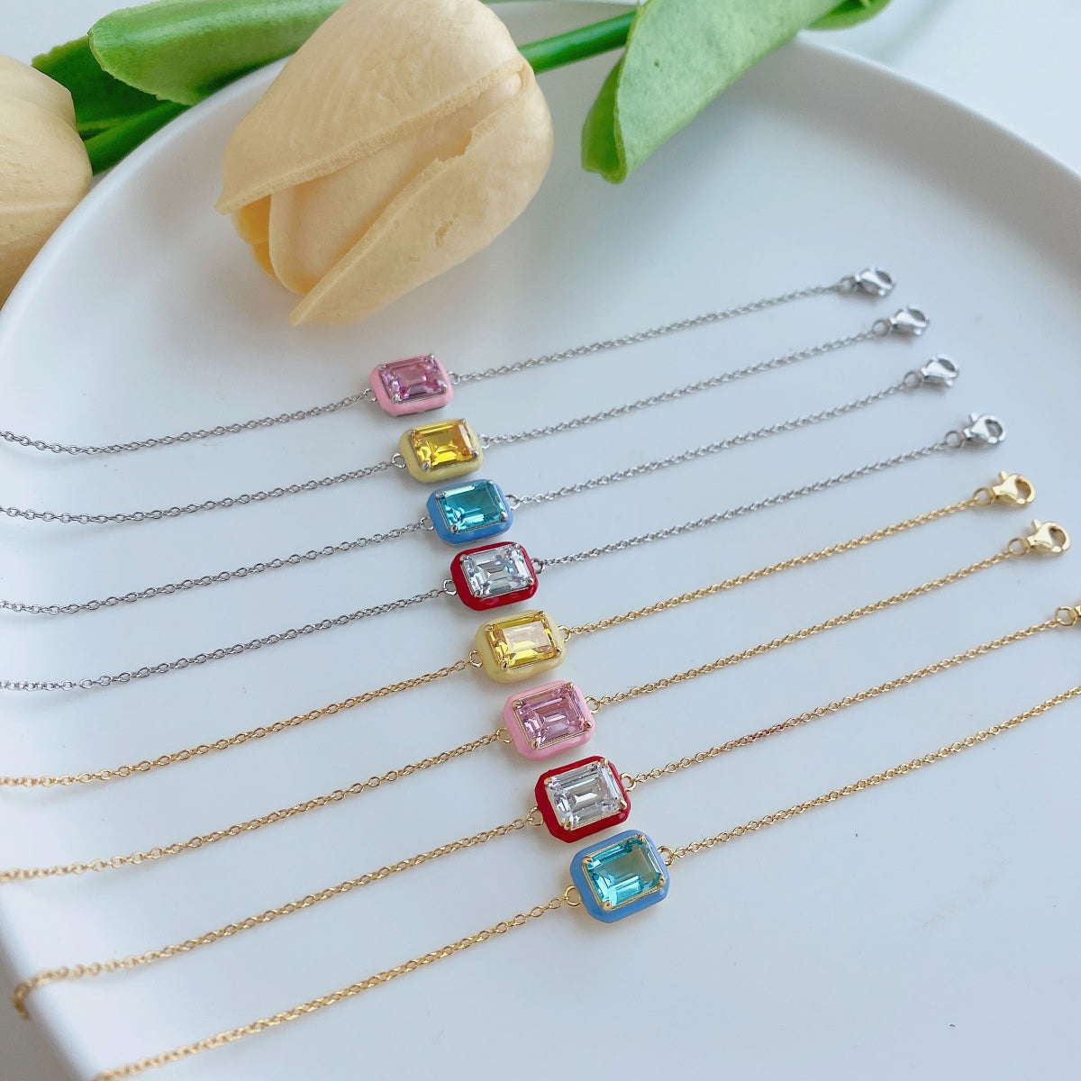 [Charm Aries Jewelry]2.0 Carat Sparkling Colorful Emerald Cut Daily Bracelet