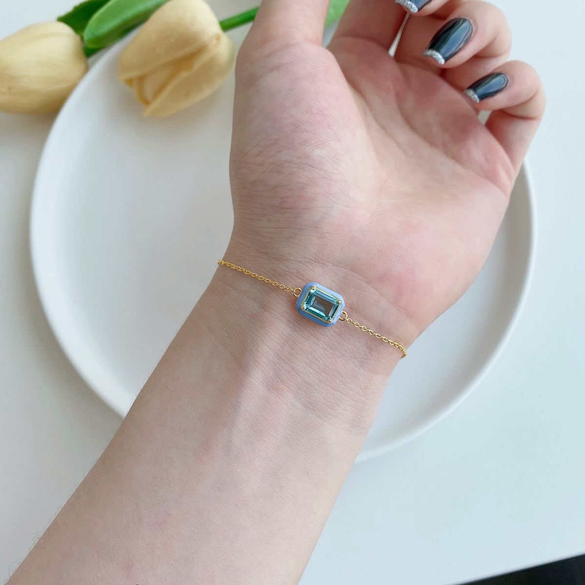 [Charm Aries Jewelry]2.0 Carat Sparkling Colorful Emerald Cut Daily Bracelet