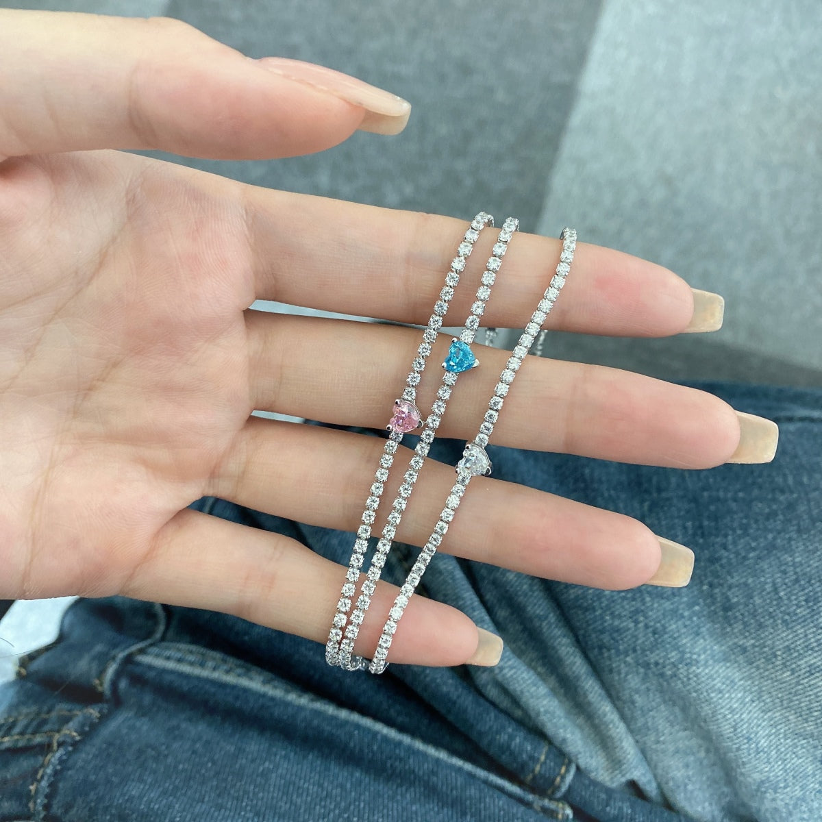 [Charm Aries Jewelry]0.5 Carat Elegant Romantic Heart Shape Lover Bracelet