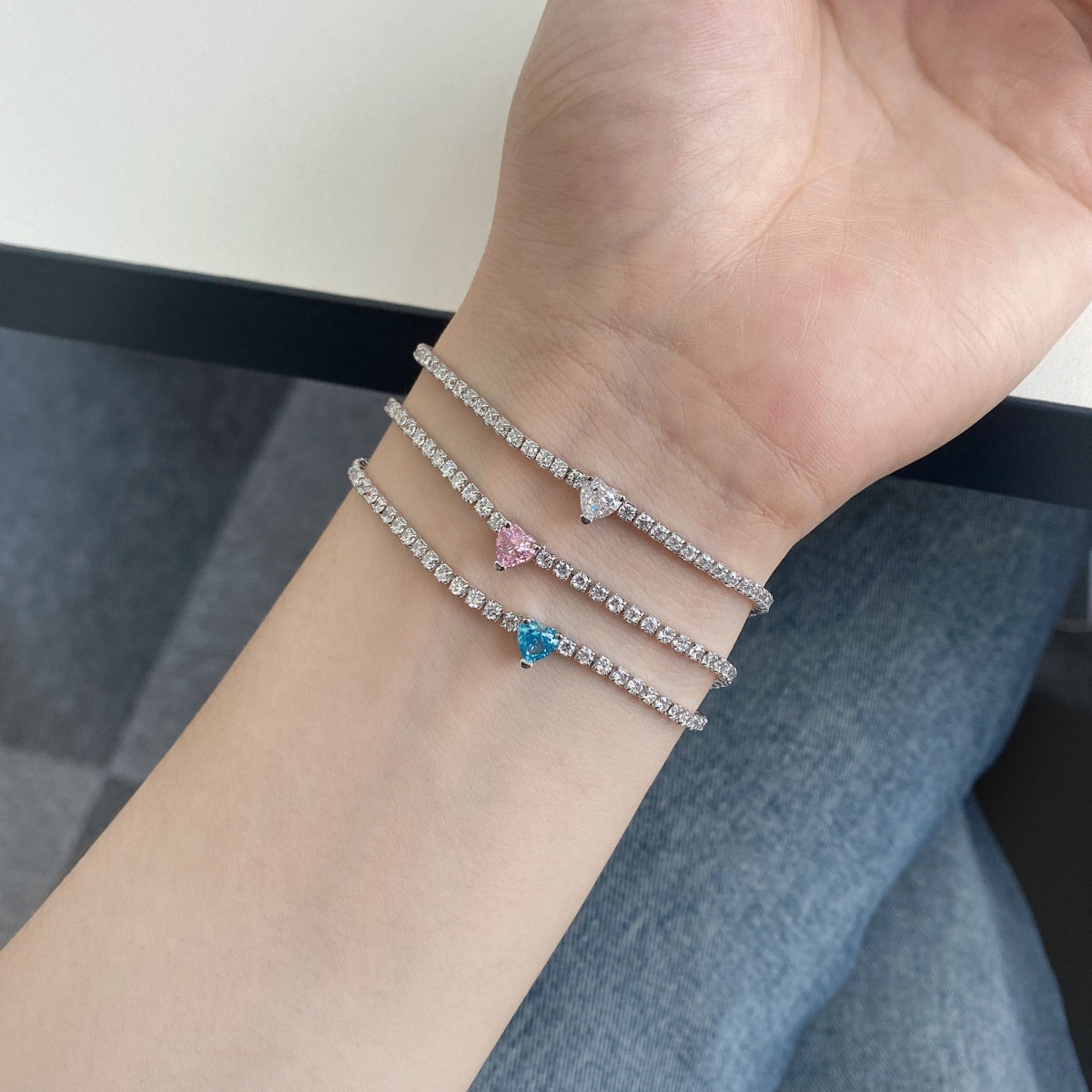 [Charm Aries Jewelry]0.5 Carat Elegant Romantic Heart Shape Lover Bracelet