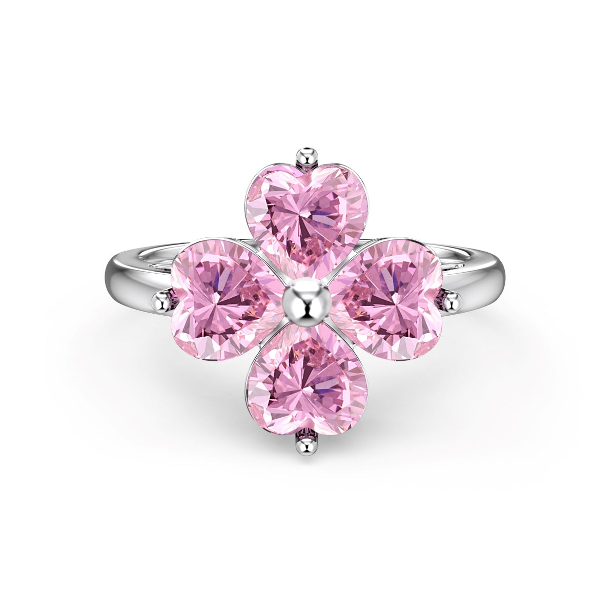 [Charm Aries Jewelry]Heart-shaped Four-Leaf Clover Ball Ring