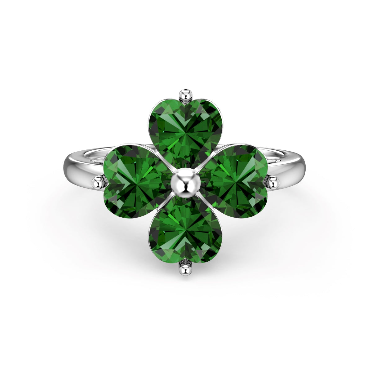 [Charm Aries Jewelry]Heart-shaped Four-Leaf Clover Ball Ring