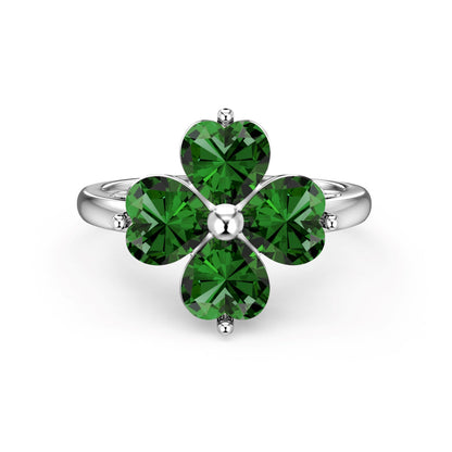 [Charm Aries Jewelry]Heart-shaped Four-Leaf Clover Ball Ring