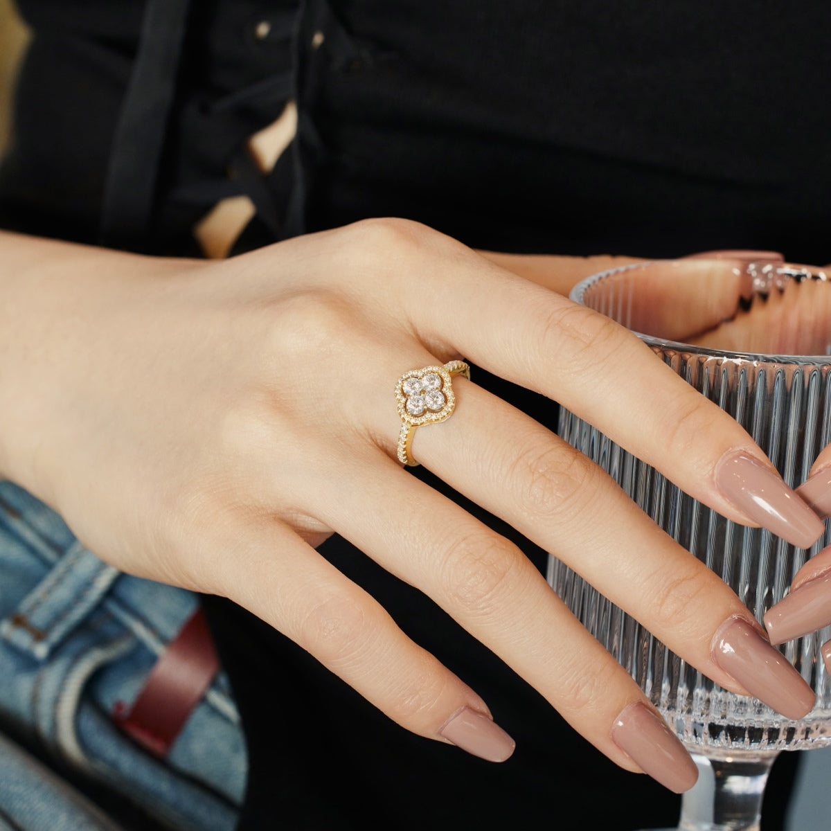 [Charm Aries Jewelry]Four Leaf Clover Flower Design Ring