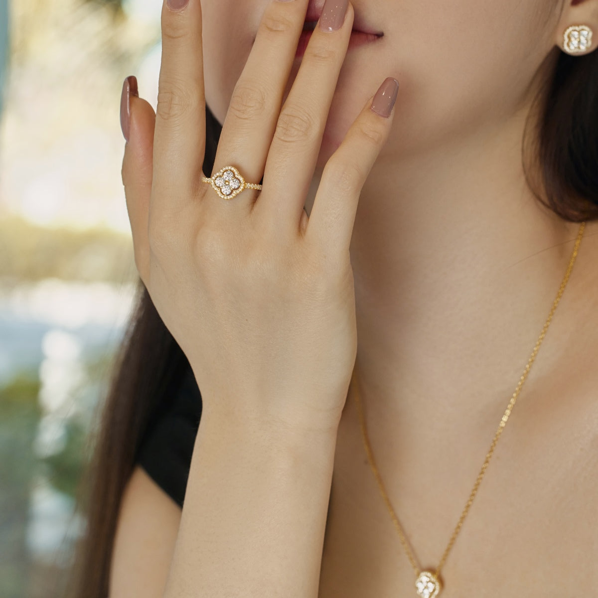 [Charm Aries Jewelry]Four Leaf Clover Flower Design Ring