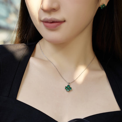 [Charm Aries Jewelry]Heart-Shaped Four-Leaf Clover Bead Necklace
