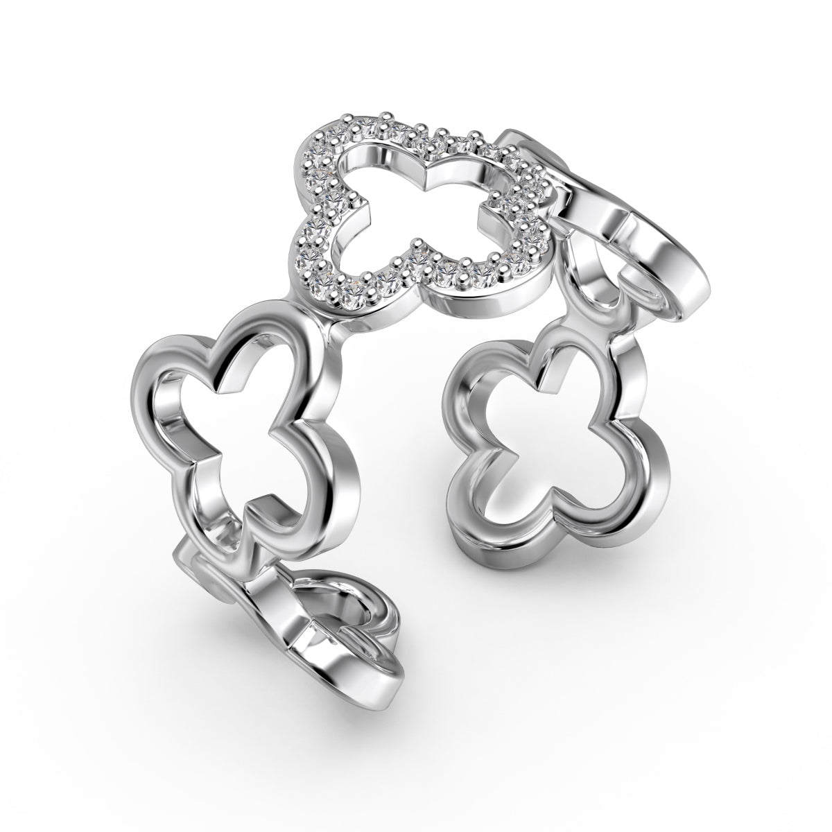 [Charm Aries Jewelry]Hollow Design Four-Leaf Clover Flower Shape Ring