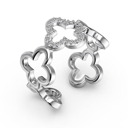 [Charm Aries Jewelry]Hollow Design Four-Leaf Clover Flower Shape Ring