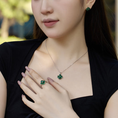 [Charm Aries Jewelry]Heart-shaped Four-Leaf Clover Ball Ring
