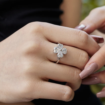 [Charm Aries Jewelry]Heart-shaped Four-Leaf Clover Ball Ring