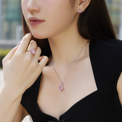 [Charm Aries Jewelry]Heart-Shaped Four-Leaf Clover Bead Necklace