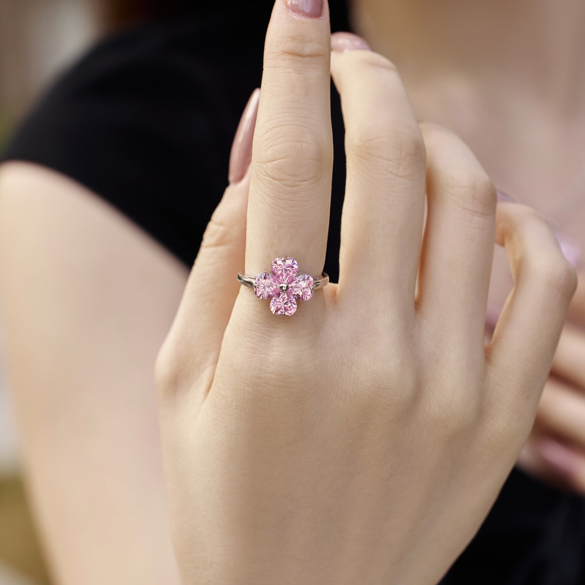 [Charm Aries Jewelry]Heart-shaped Four-Leaf Clover Ball Ring
