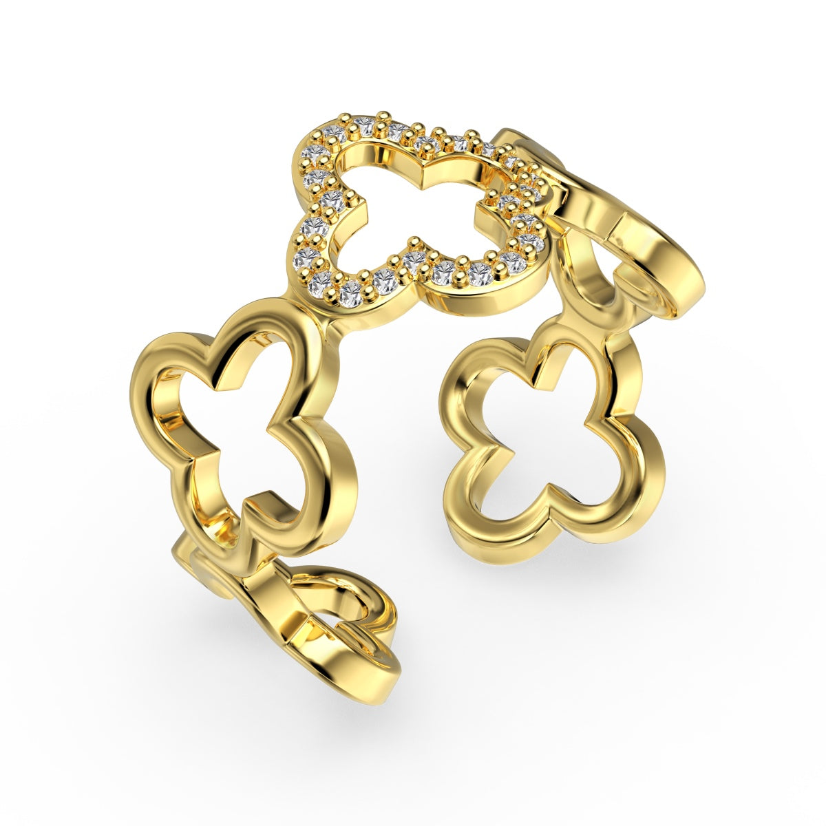 [Charm Aries Jewelry]Hollow Design Four-Leaf Clover Flower Shape Ring
