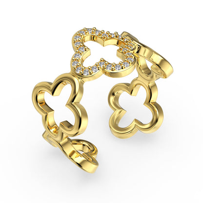 [Charm Aries Jewelry]Hollow Design Four-Leaf Clover Flower Shape Ring