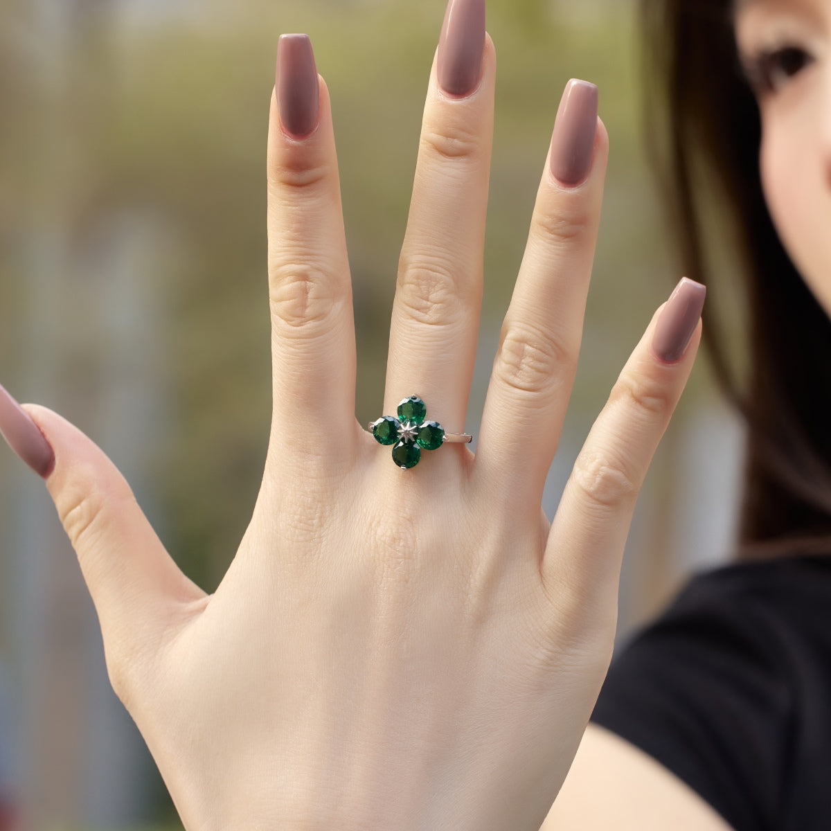 [Charm Aries Jewelry]Four-Leaf Clover Eight-Pointed Star Ring