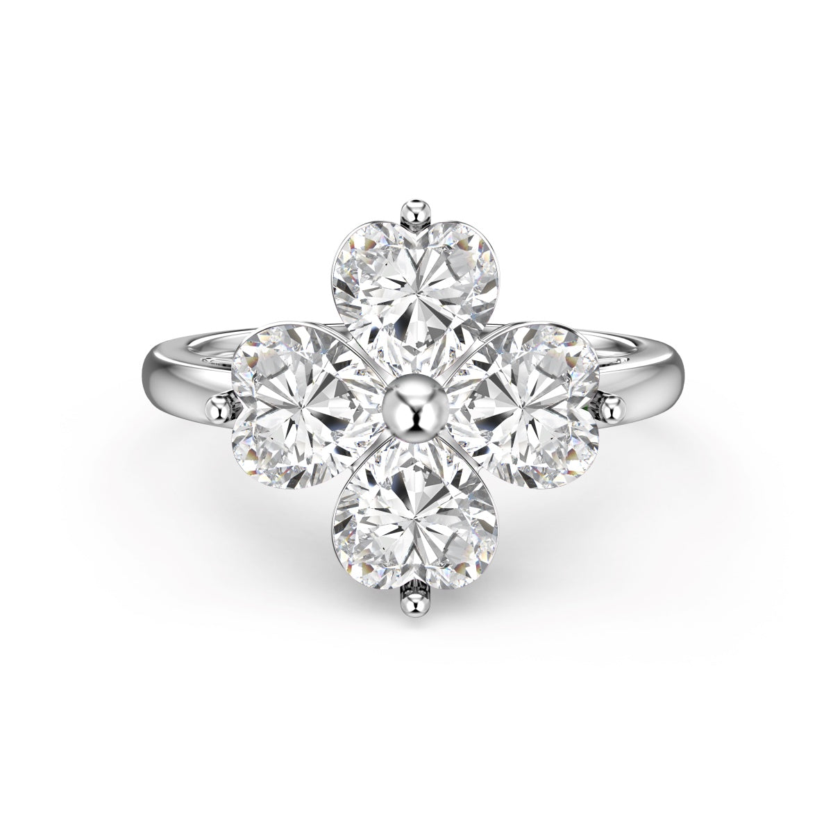 [Charm Aries Jewelry]Heart-shaped Four-Leaf Clover Ball Ring