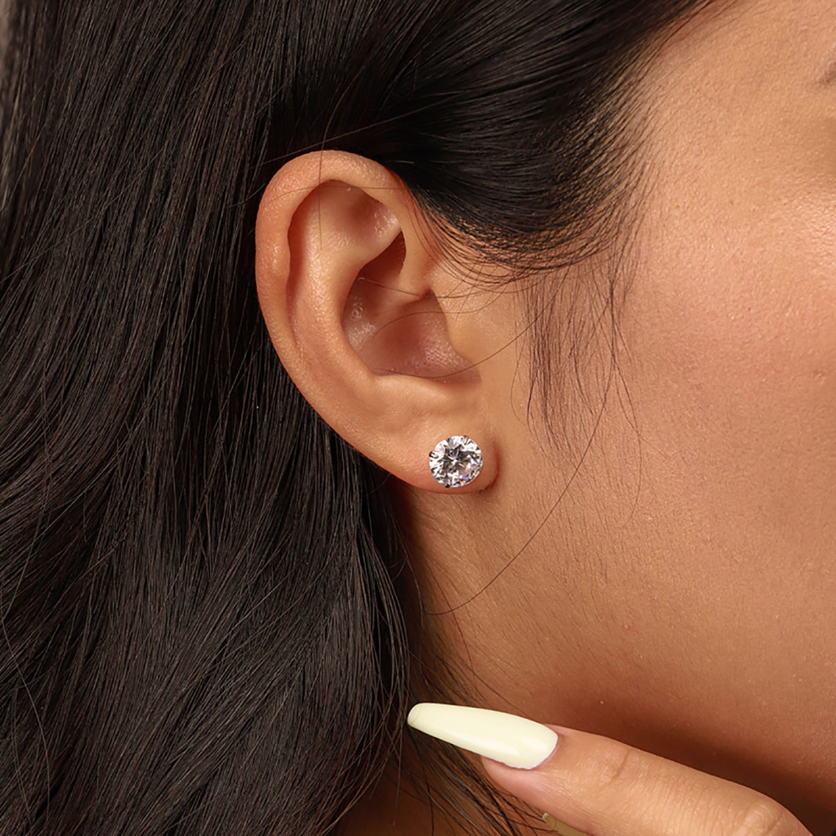 [Charm Aries Jewelry]Stylish Shiny Round Center Stone Stud Earrings