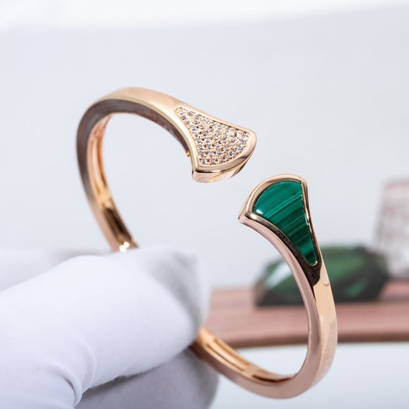 [Charm Aries Jewelry]DREAM BRACELET OPEN MALACHITE PINK GOLD