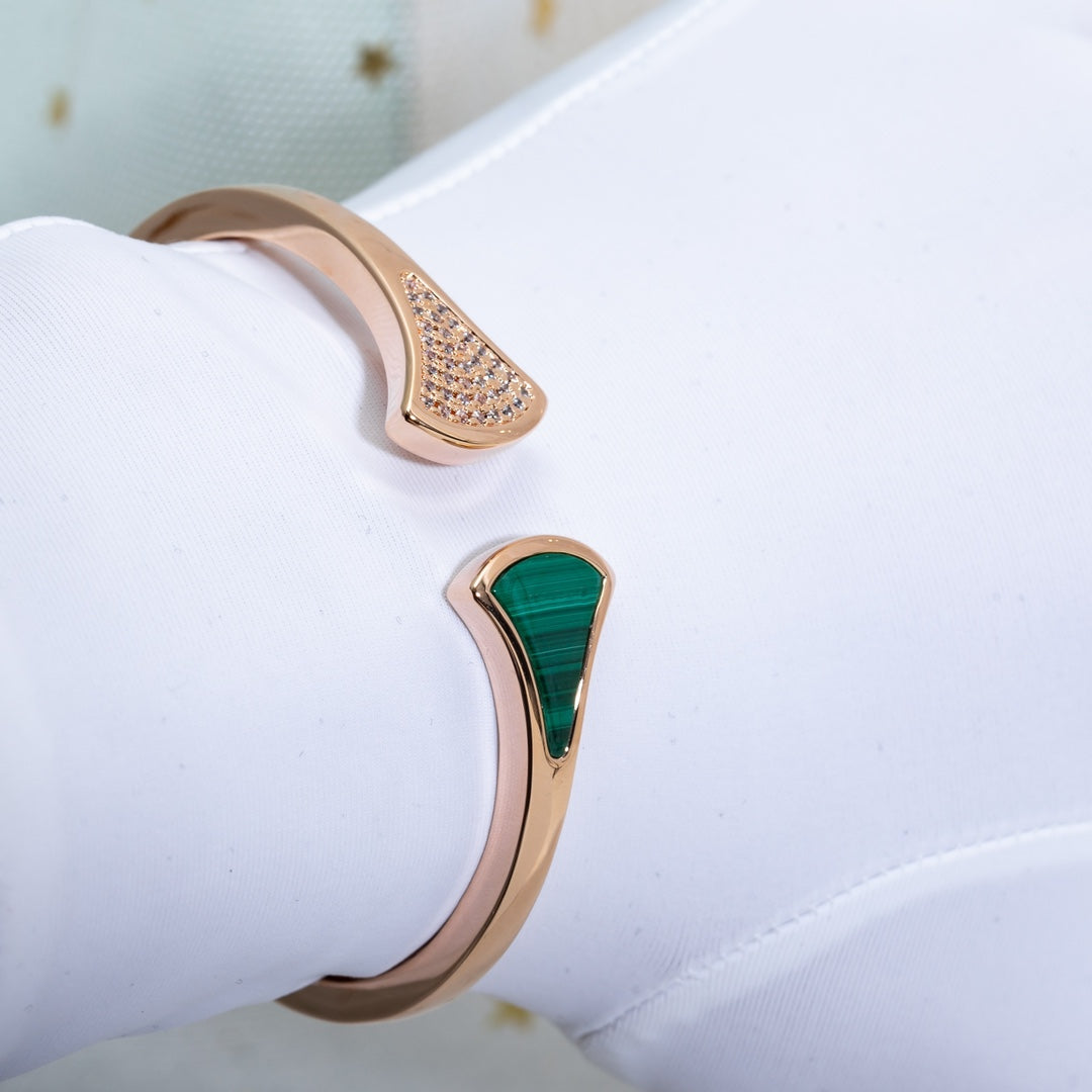 [Charm Aries Jewelry]DREAM BRACELET OPEN MALACHITE PINK GOLD