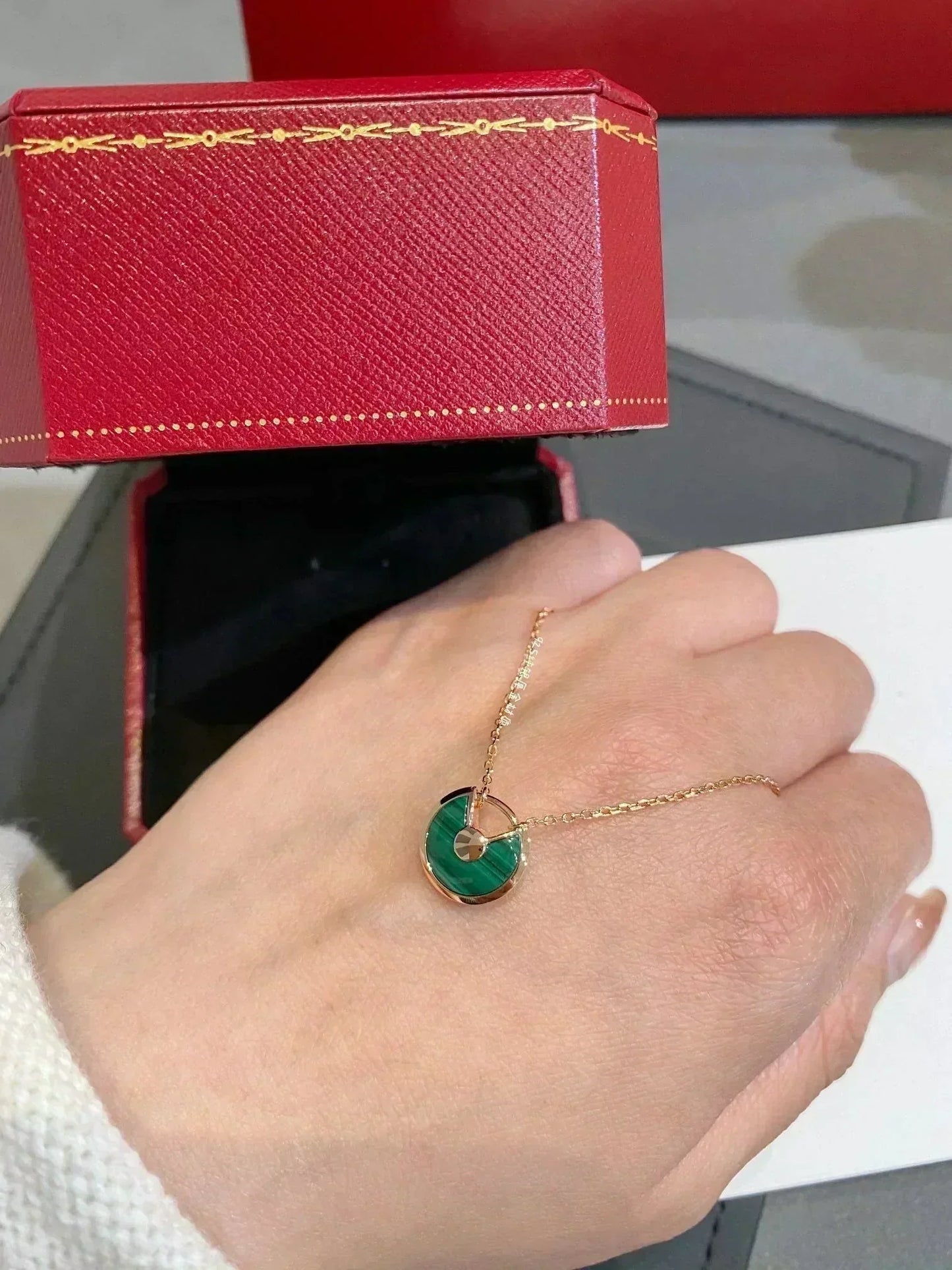 [Charm Aries Jewelry]AMULETTE ROSE GOLD MALACHITE NECKLACE