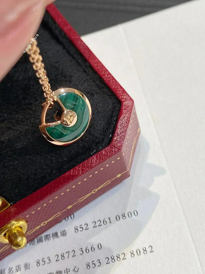 [Charm Aries Jewelry]AMULETTE ROSE GOLD MALACHITE NECKLACE