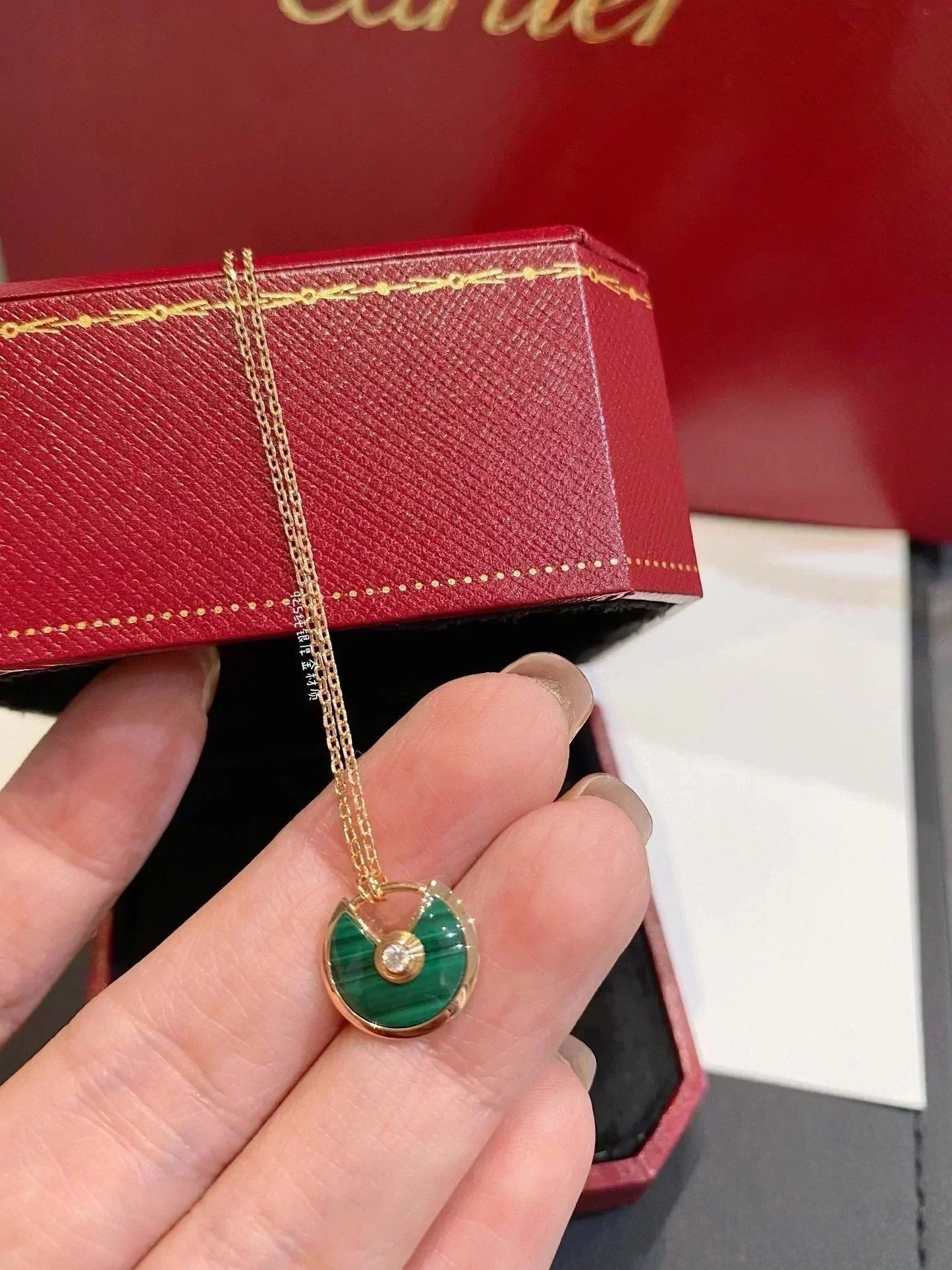 [Charm Aries Jewelry]AMULETTE ROSE GOLD MALACHITE NECKLACE
