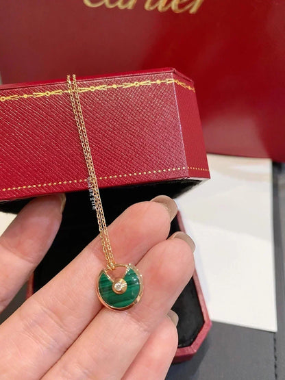 [Charm Aries Jewelry]AMULETTE ROSE GOLD MALACHITE NECKLACE