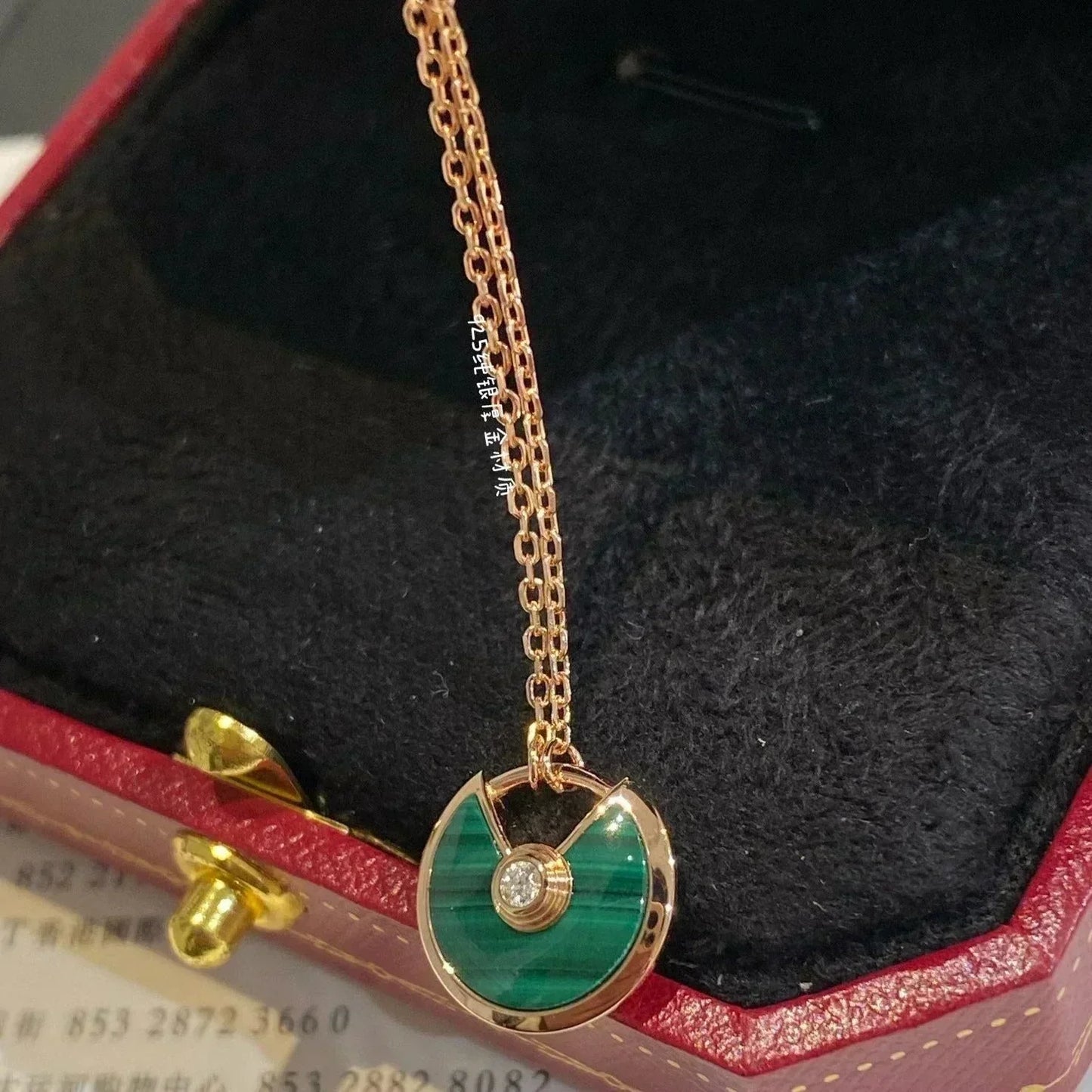 [Charm Aries Jewelry]AMULETTE ROSE GOLD MALACHITE NECKLACE