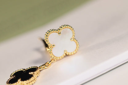 [Charm Aries Jewelry]CLOVER EARRINGS GOLD ONYX MOP 3 MOTIF