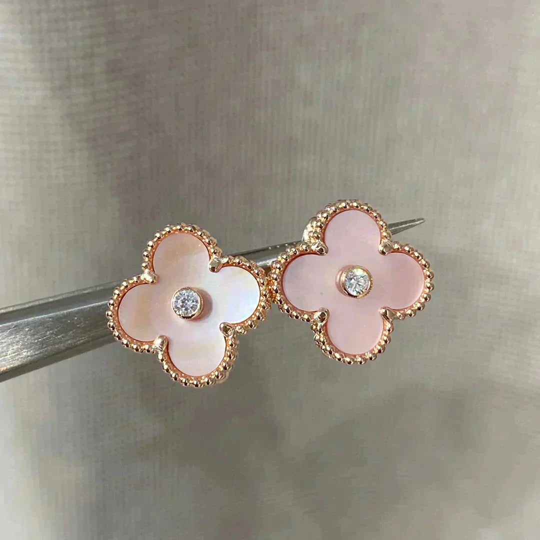 [Charm Aries Jewelry]CLOVER MEDIUM 1 MOTIFS  PINK MOP DIAMOND EARRINGS