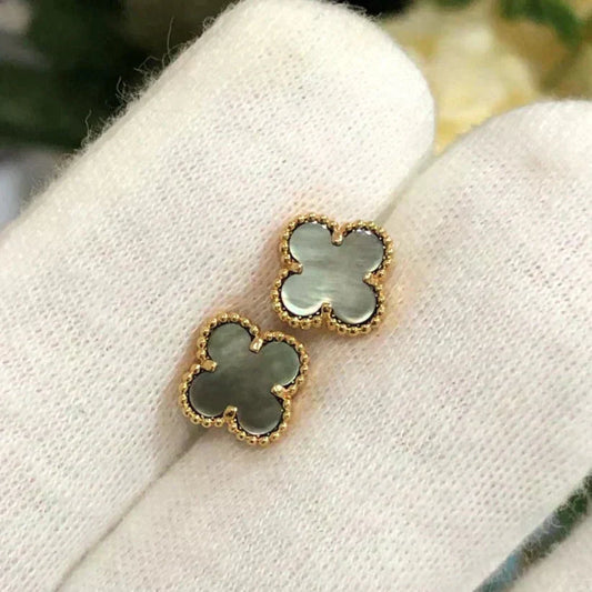 [Charm Aries Jewelry]CLOVER MINI 9.5MM GRAY MOP EARRINGS